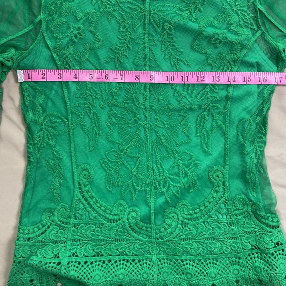 Kelly Green Lace Crochet Top Ultra Pink Boho Statement Blouse Size Small S - Picture 6 of 9